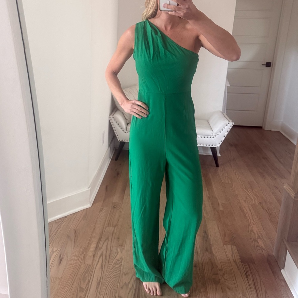 🔴5 for $25- Green One-Shoulder Wide-Leg Jumpsuit M 6